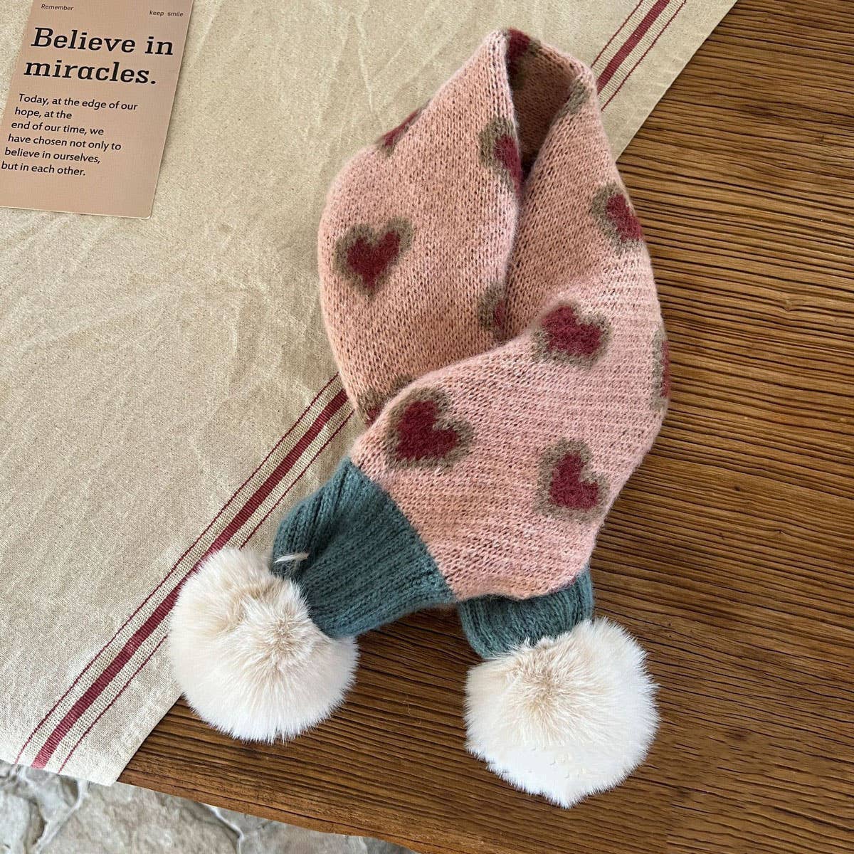 INS Jacquard Heart Knit Scarf for Kids Winter