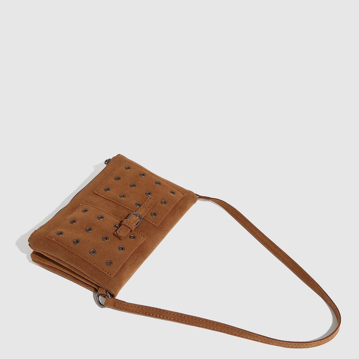 Vintage Suede Chain Studded Envelope Bag_CWAB5698