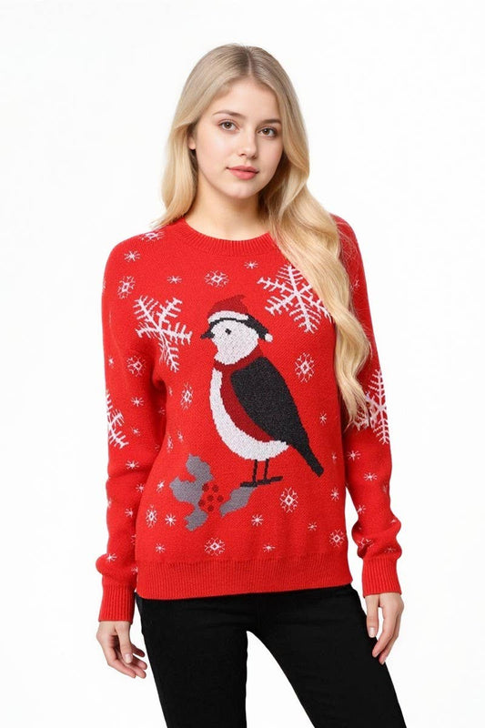 CWOSWL07575_CHRISTMAS SNOWFLAKE MAGPIE KNITTED SWEATER
