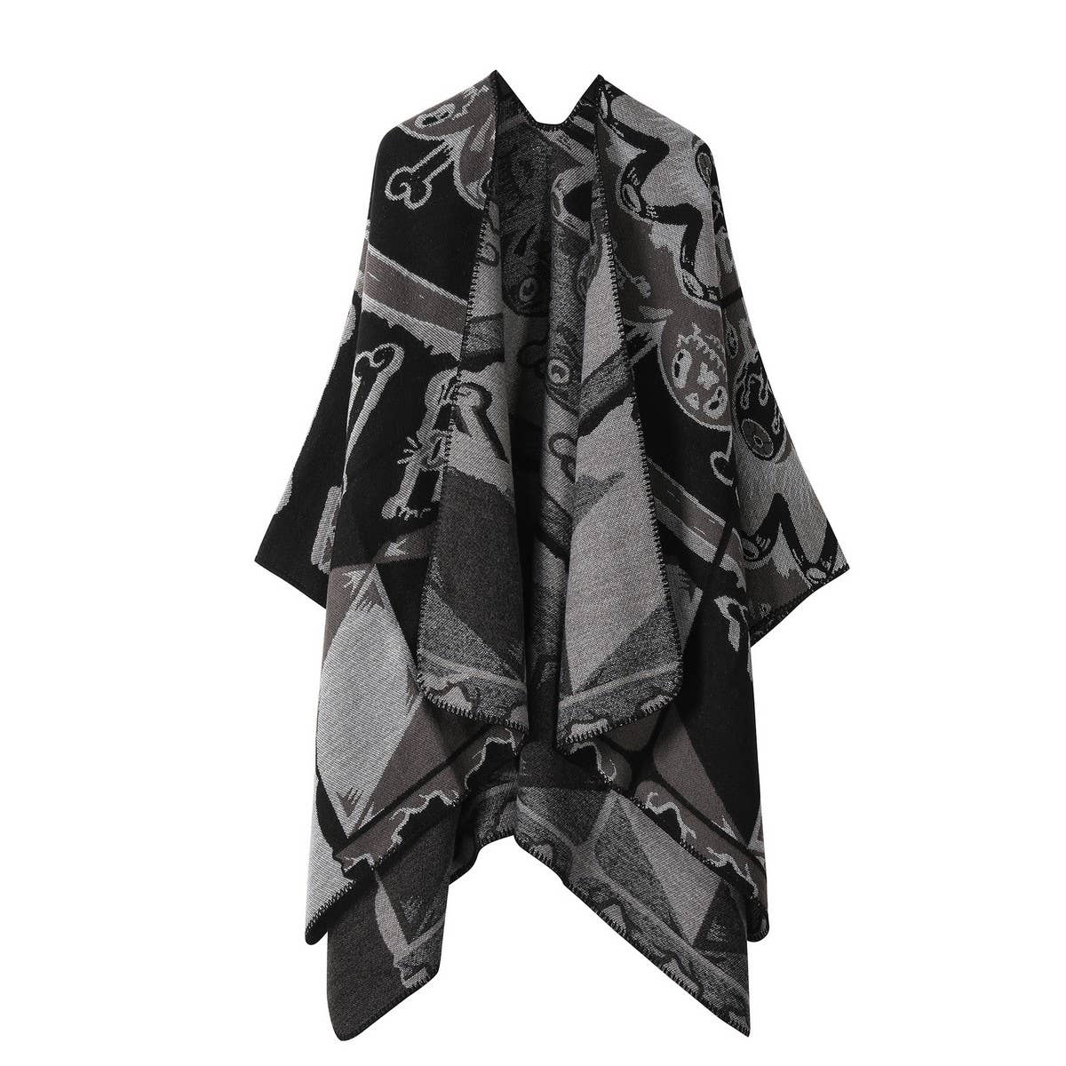 RETRO CARTOON STYLE KNITTED CAPE WARM SHAWL_CWASC2249