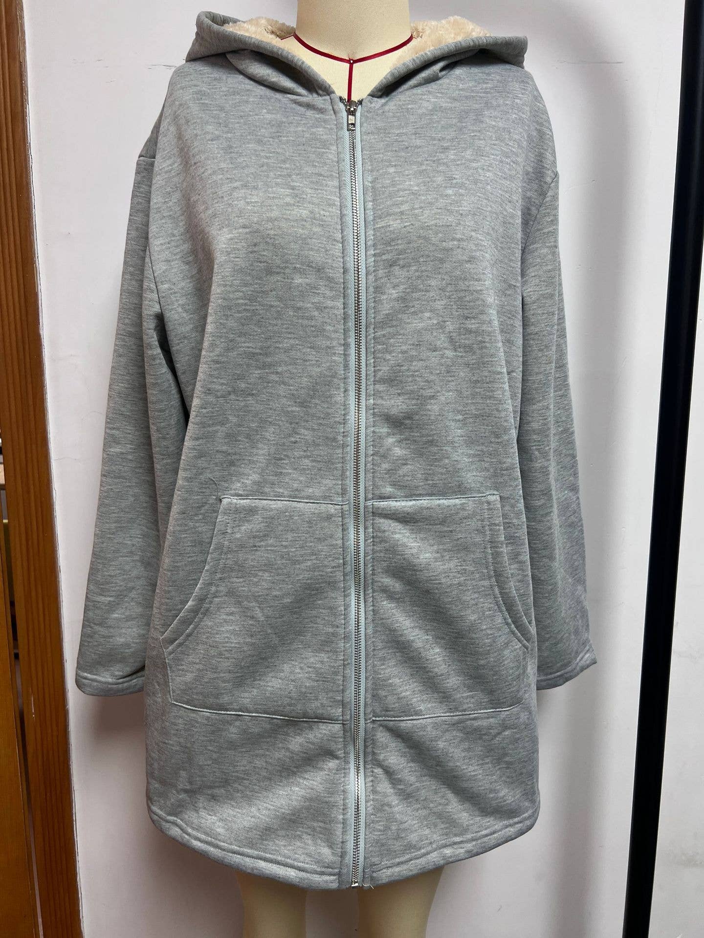 Long hooded coat solid color and velvet coat