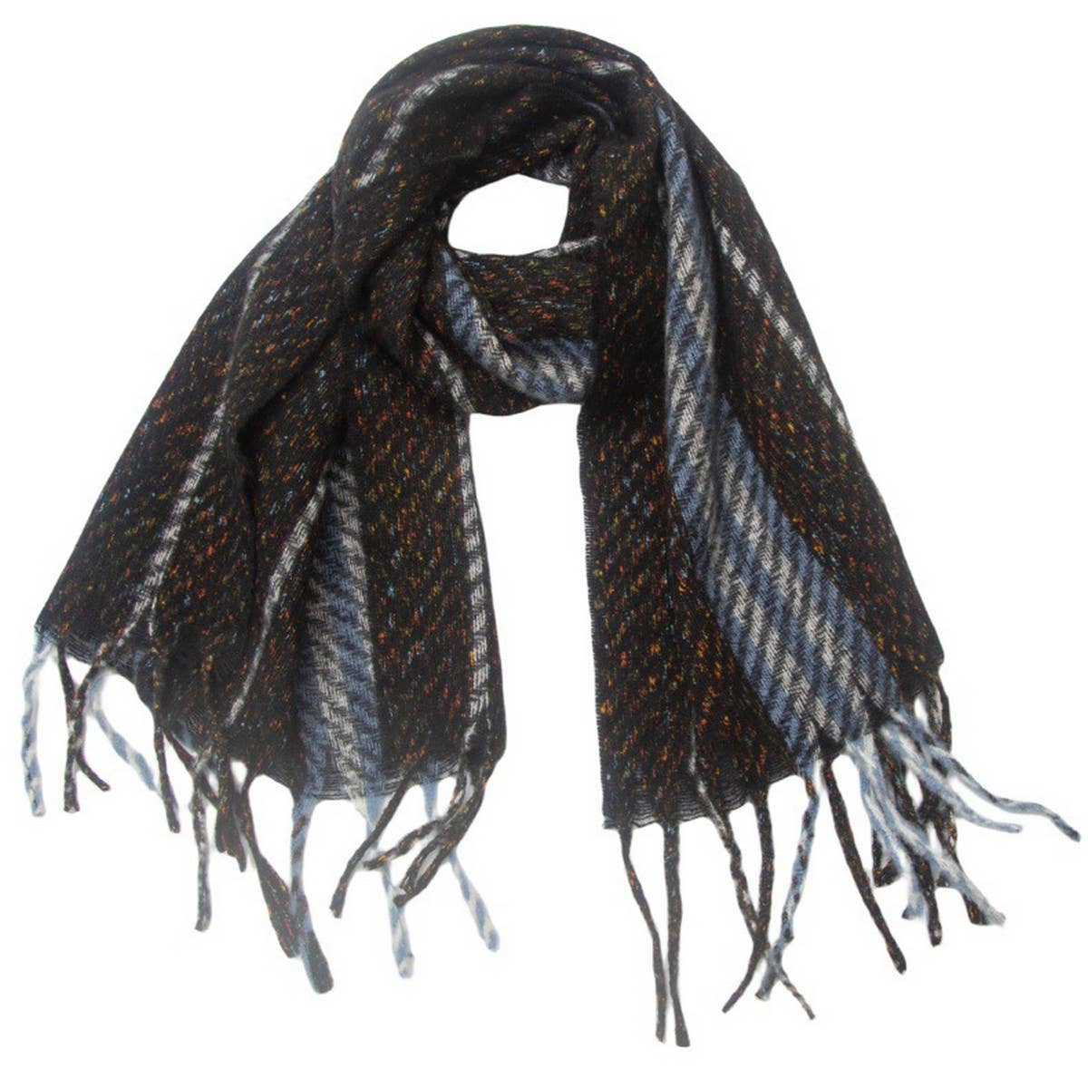 Striped Fringe Scarf ??Winter Knitted Shawl_CWASC0880