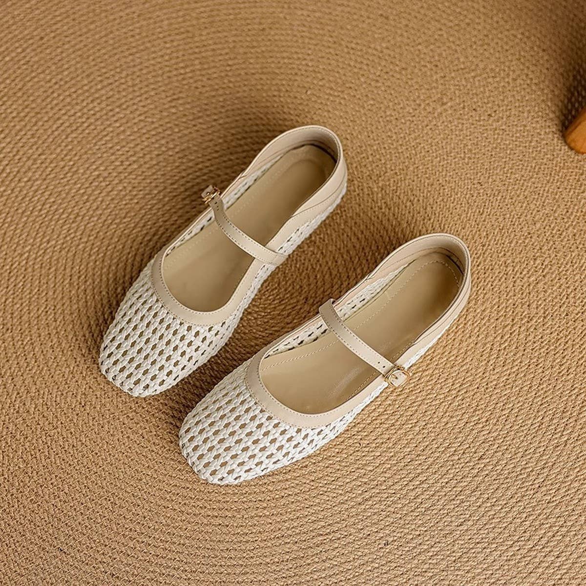 Soft Leather Woven Mary Jane Flat Sandals_CWSHF0153