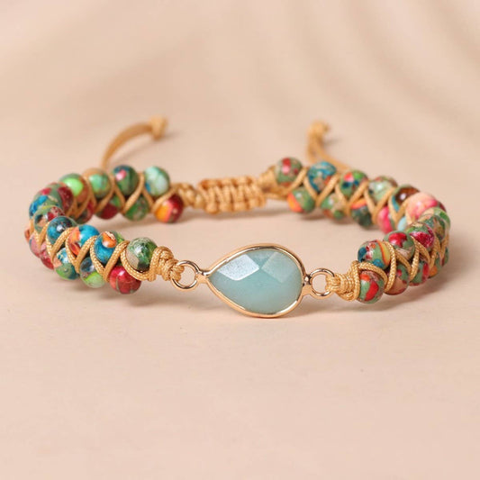 PURPLE FLOWER TEARDROP CHARM BRAIDED BRACELETS_CWAJE3945