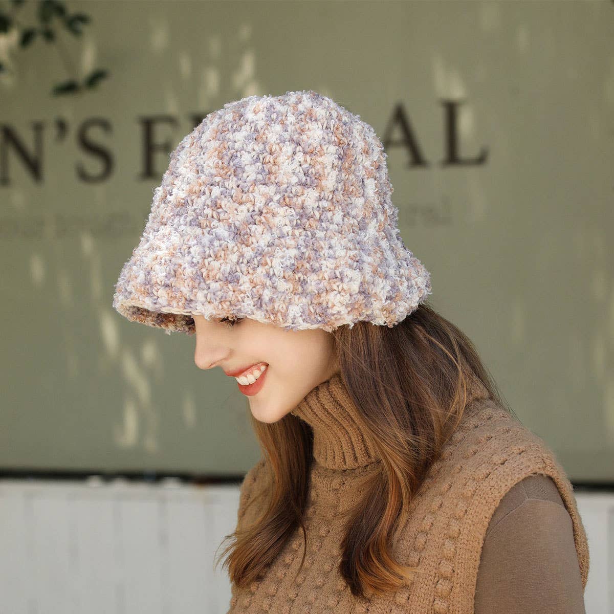 STRIPED BUCKET HAT WARM EAR PROTECTION KNITTED HAT_CWAH1978