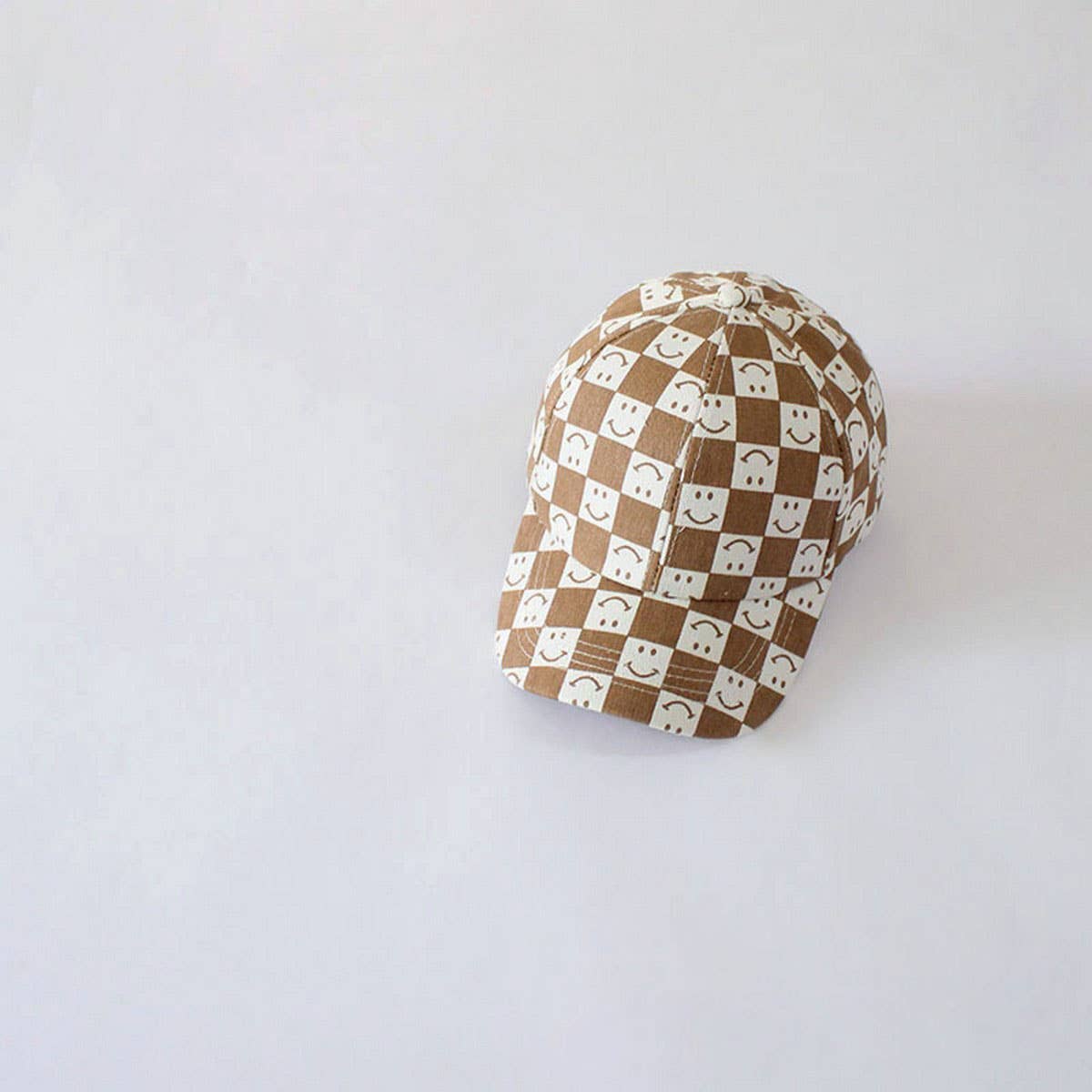 CHILDREN'S CHECKERBOARD SMILEY FACE BASEBALL CAP_CWAH2892