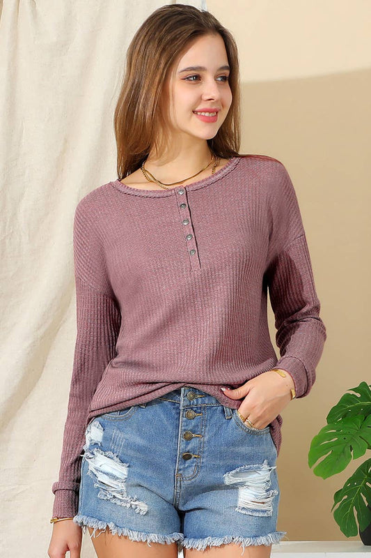 SOLID ROUND NECK BUTTON T SHIRT_CWTTL1448