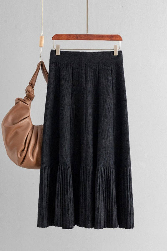 CWBMS00485_HIGH WAIST SOLID KNIT PLEATED MIDI SKIRT