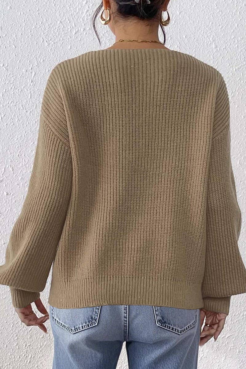 CWOSWL07330_WOMEN SEQUIN LACE V NECK LOOSE KNIT SWEATER