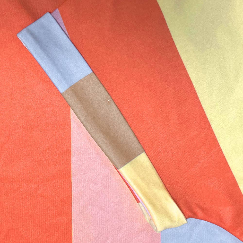 Multi-color contrasting printed V-neck dress