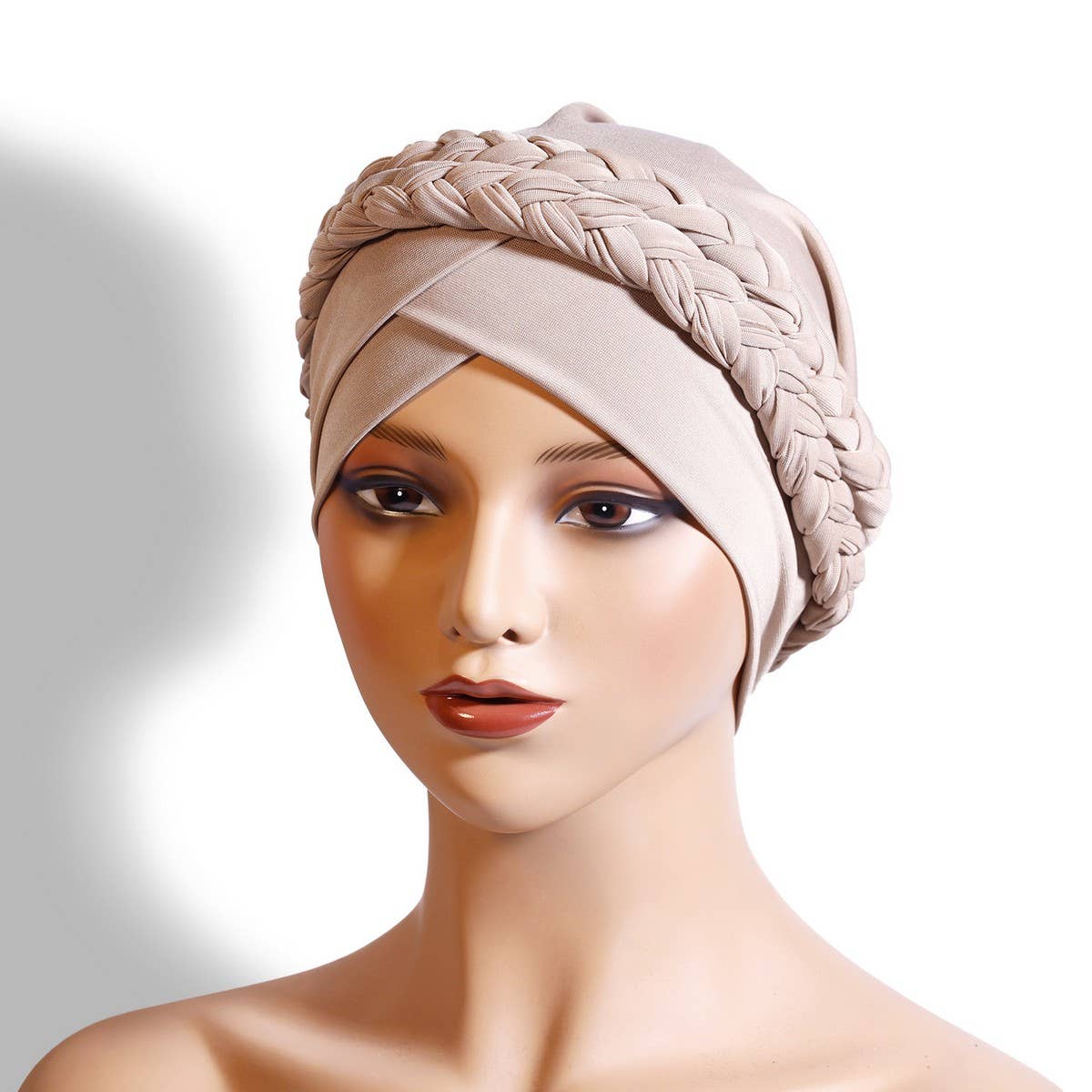 TWO MILK SILK SOLID COLOR BRAIDED HEADSCARF HAT