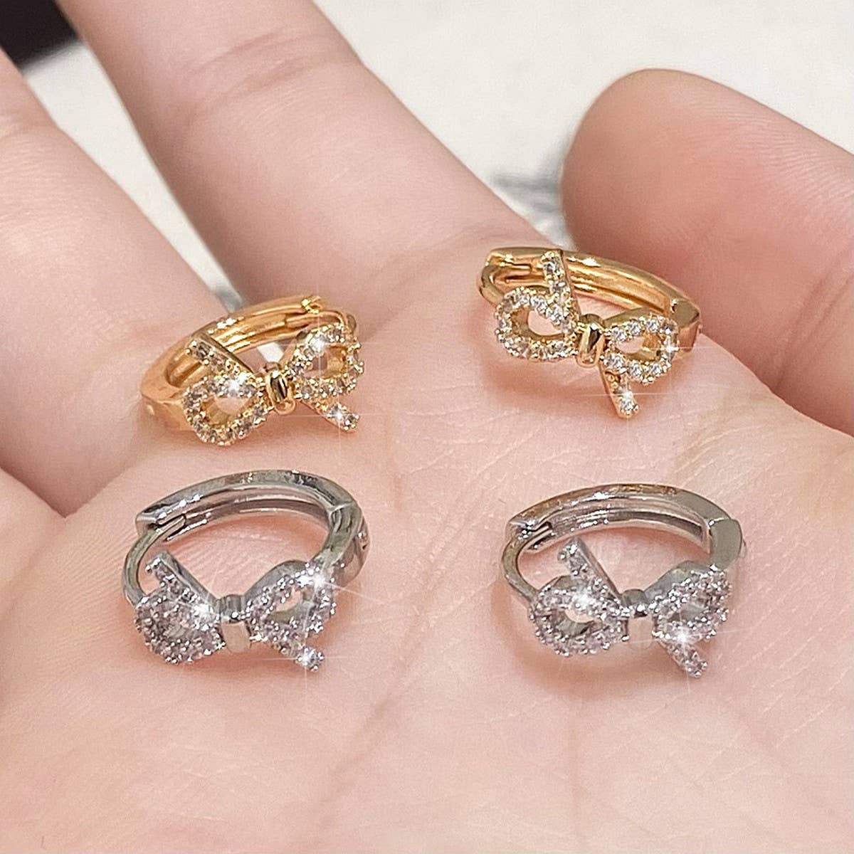 MICRO-INLAID ZIRCONIA BOWKNOT TEMPERAMENT EARRINGS