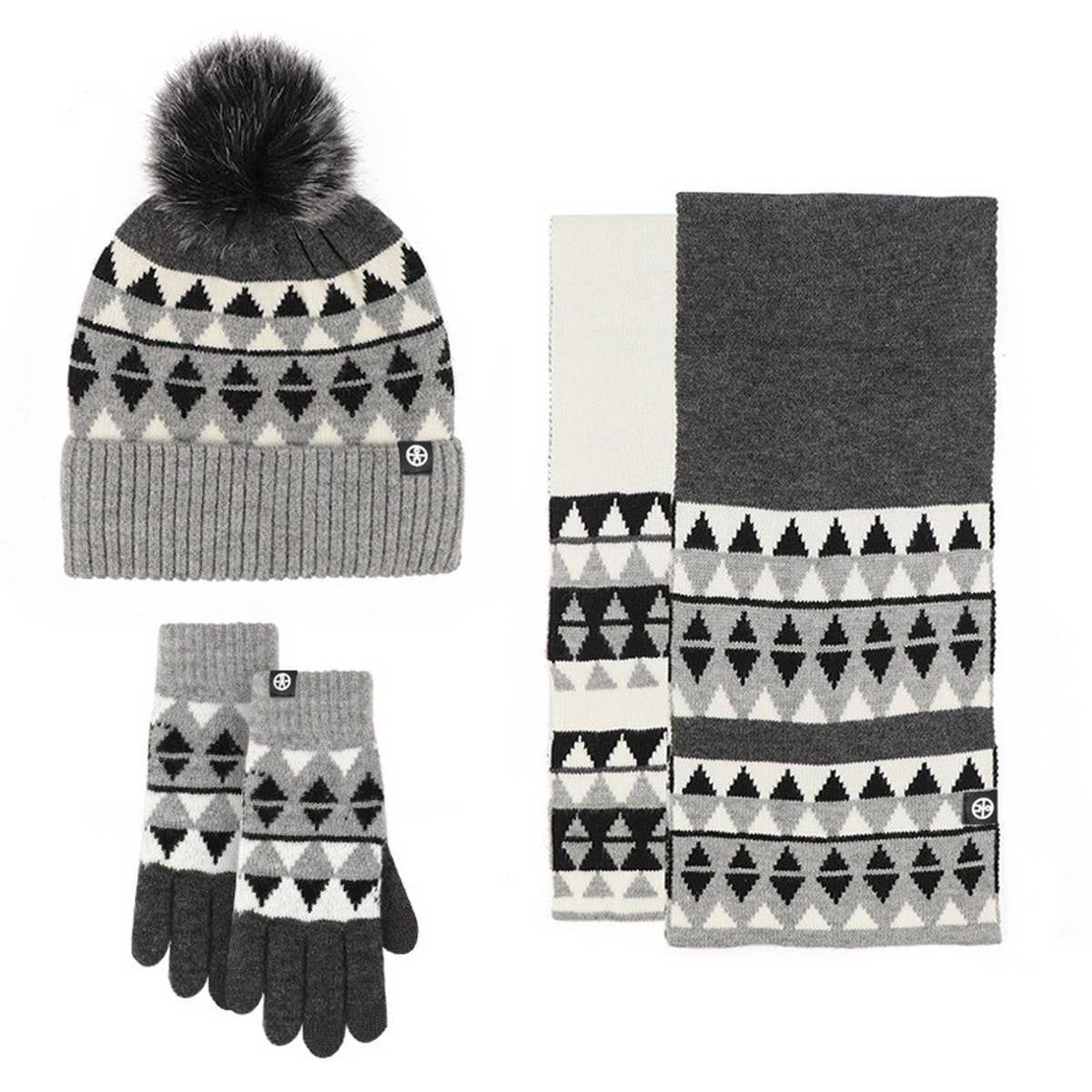 KNITTED GLOVES SCARF HAT WOOL THREE PIECE SET