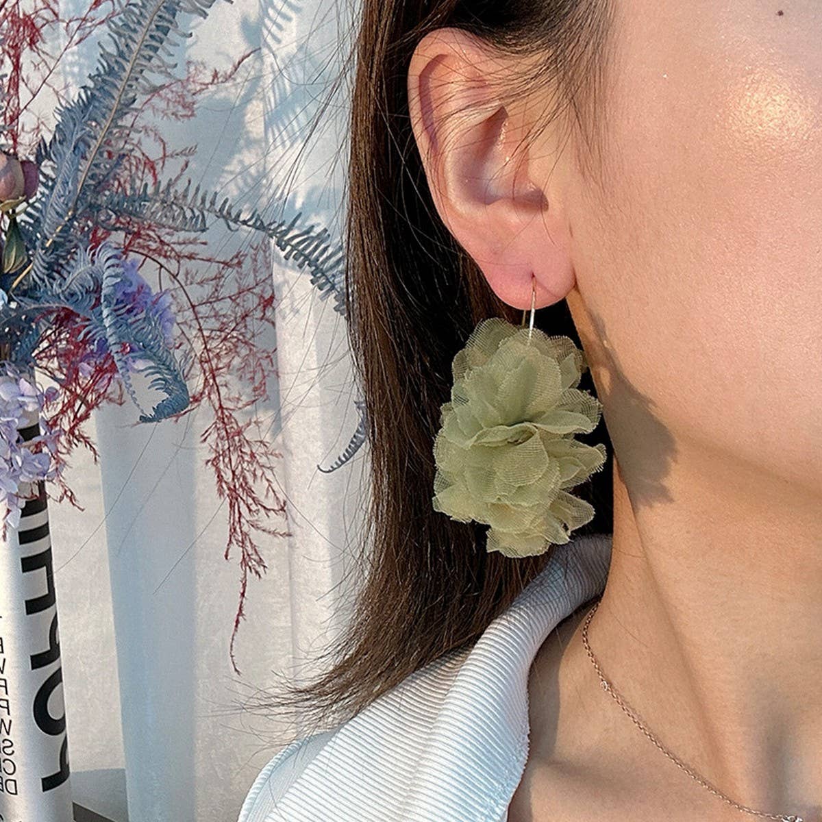Handmade Fabric Flower V-Shape Ear Cuffs