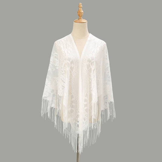 Hollow Out Tassel Shawl - Elegant Triangle Wrap