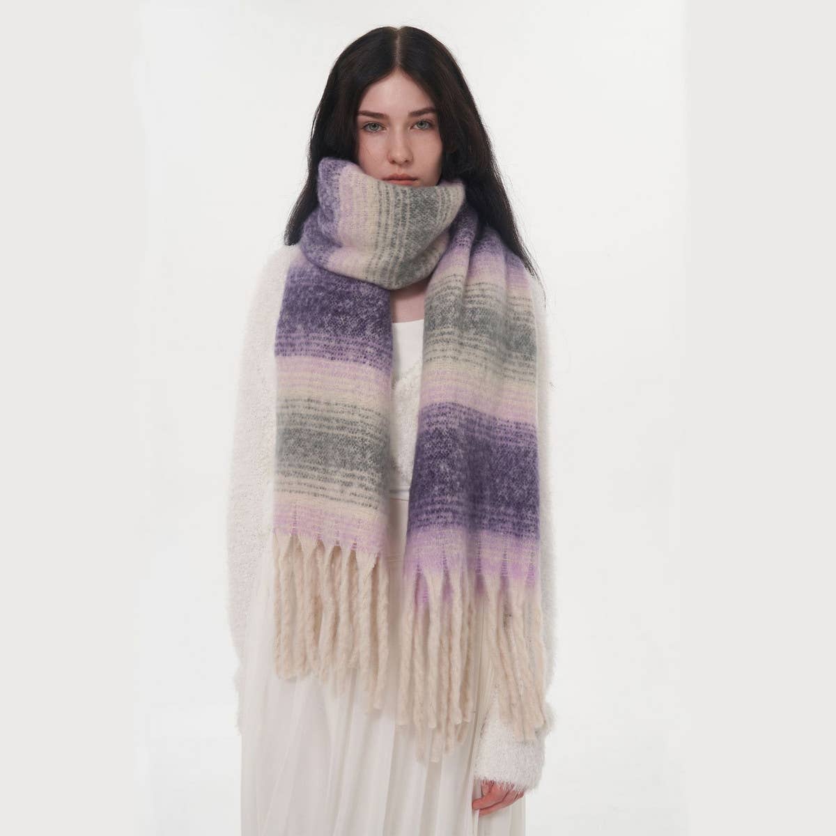 Plaid Stripe Scarf ??Wide Faux Cashmere Wrap_CWASC0333