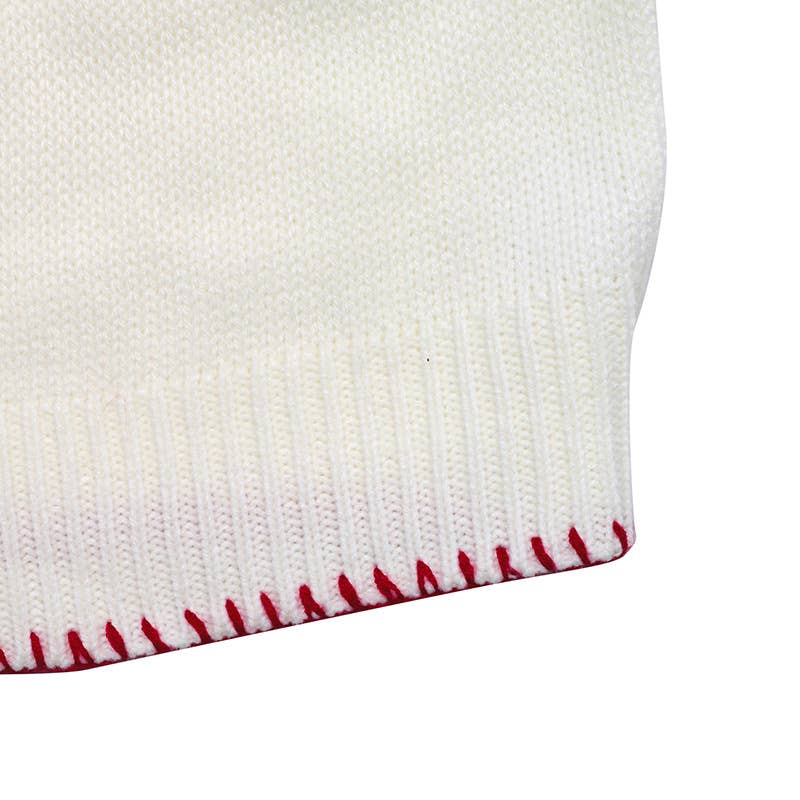 Strawberry jacquard round-neck stitched sweater