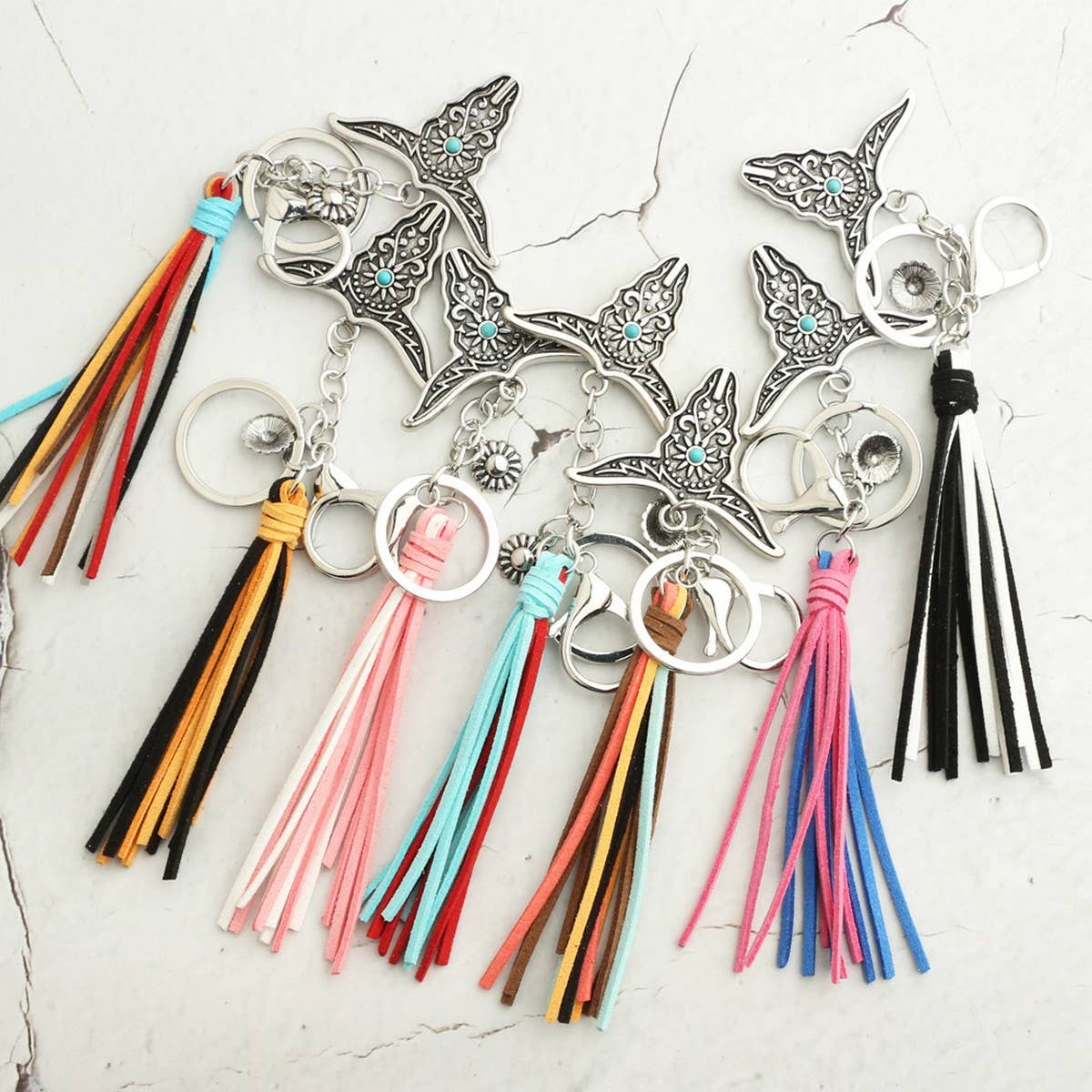 Boho Western Bull Head Keychain with Vintage Charm_CWAB5085