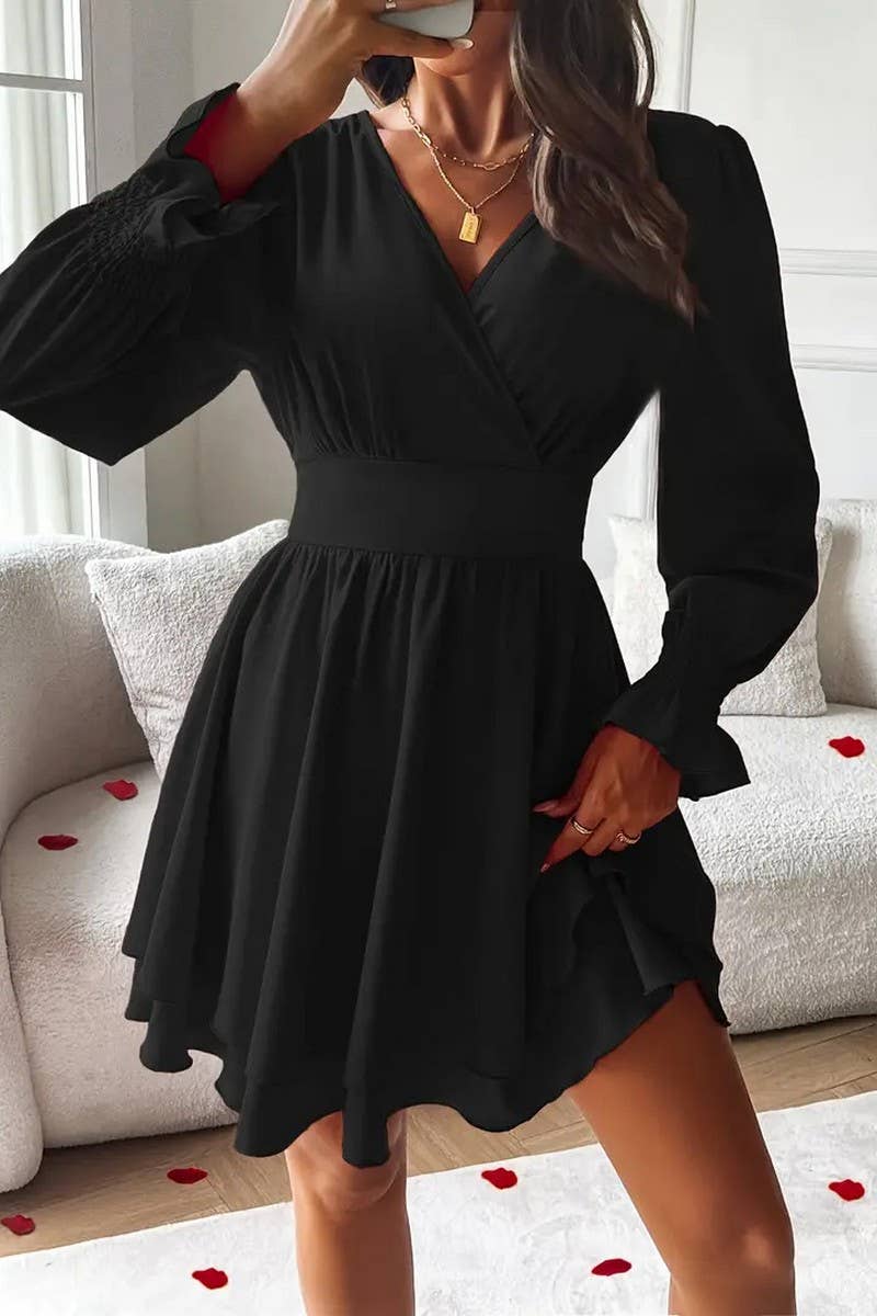 CWDSD8108_SUMMER V-NECK DOUBLE WAIST DRESS