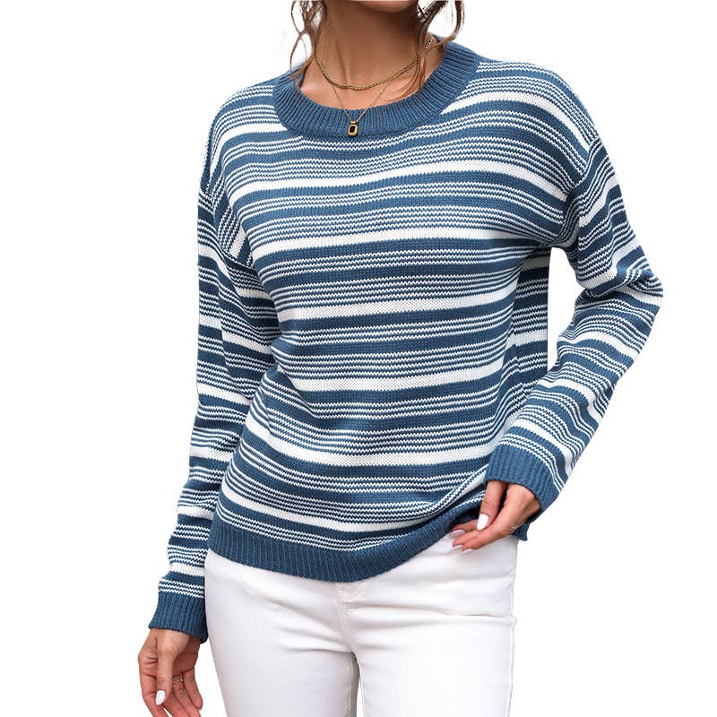 Striped long-sleeved pullover sweater