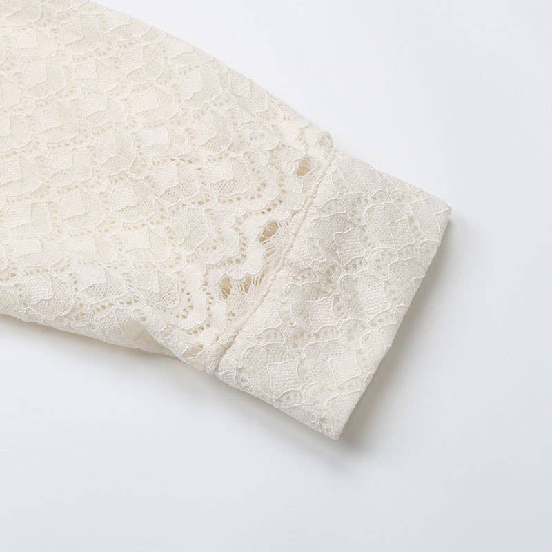 Lace patchwork texture stand-up collar shirt