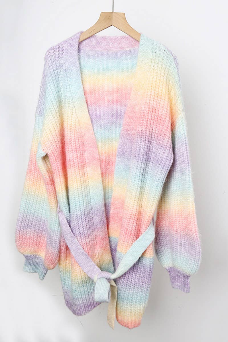 CWOCAL00805_RAINBOW TIE DYE LONG LOOSE KNIT CARDIGAN