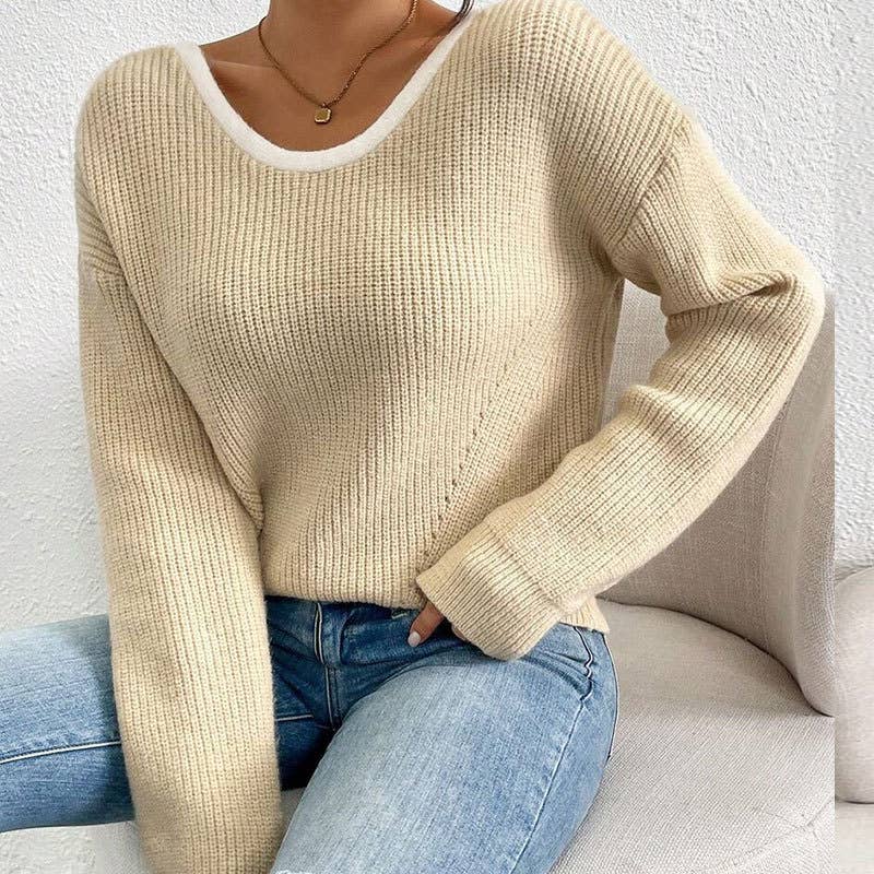 Back bow round collar sweater