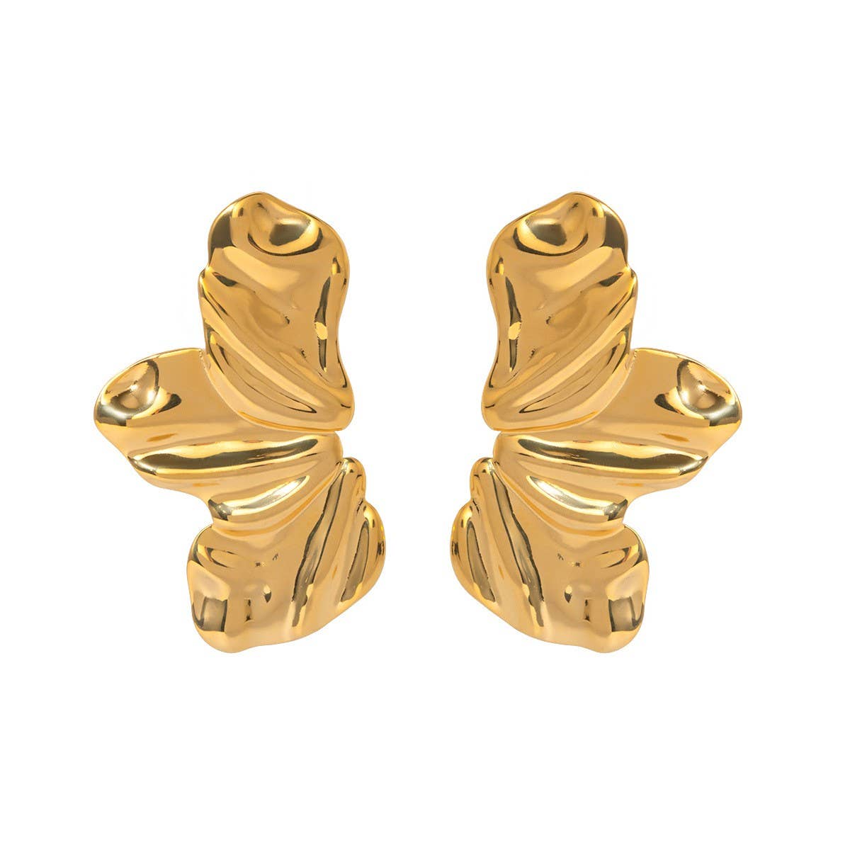 EXAGGERATED THREE-PIECE GOLD PETAL EARRINGS_CWAJE1796