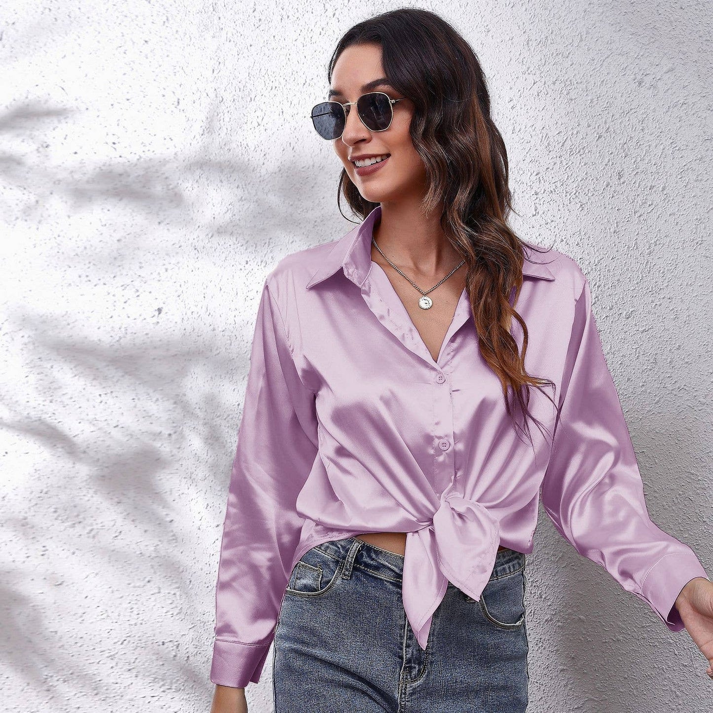 Satin silk long-sleeved shirt