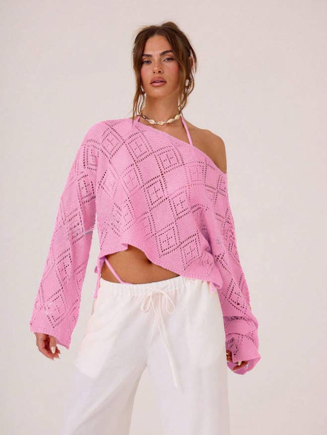 Sexy cut-out loose long-sleeved knitted sweater