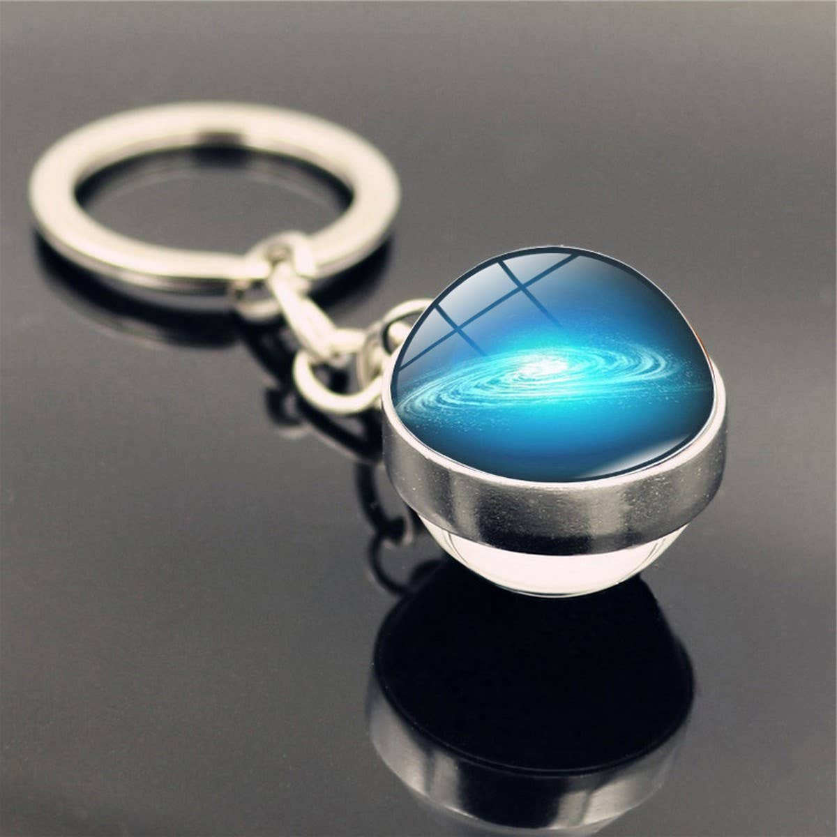 DOUBLE SIDED GLASS BALL KEYCHAIN PENDANT JEWELRY