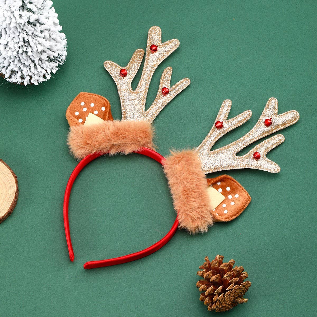 CHRISTMAS DEER ANTLER HEADBAND WITH EARS