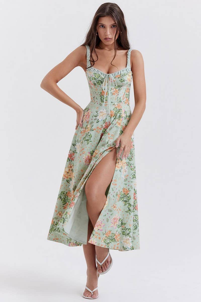 CWDMD5631_RUFFLED FLORAL SLIT SLING MIDI DRESS