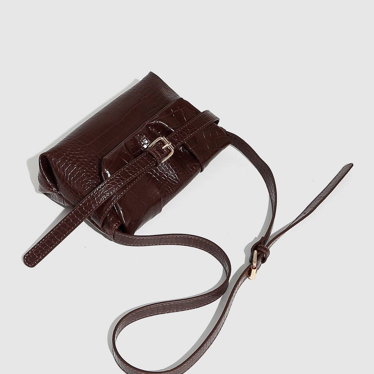 Adjustable Croc Pattern Baguette Shoulder Bag_CWAB5691