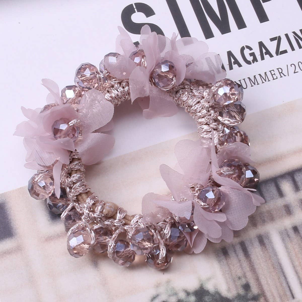 Cute Crystal Heart Organza Elastic Hair Tie