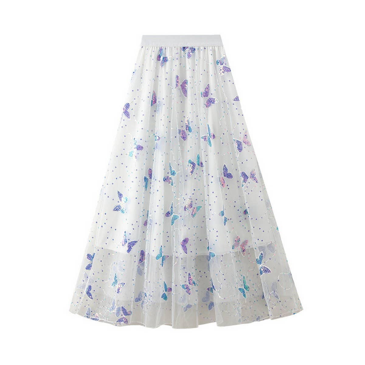 Sequin Butterfly Tulle Midi Skirt