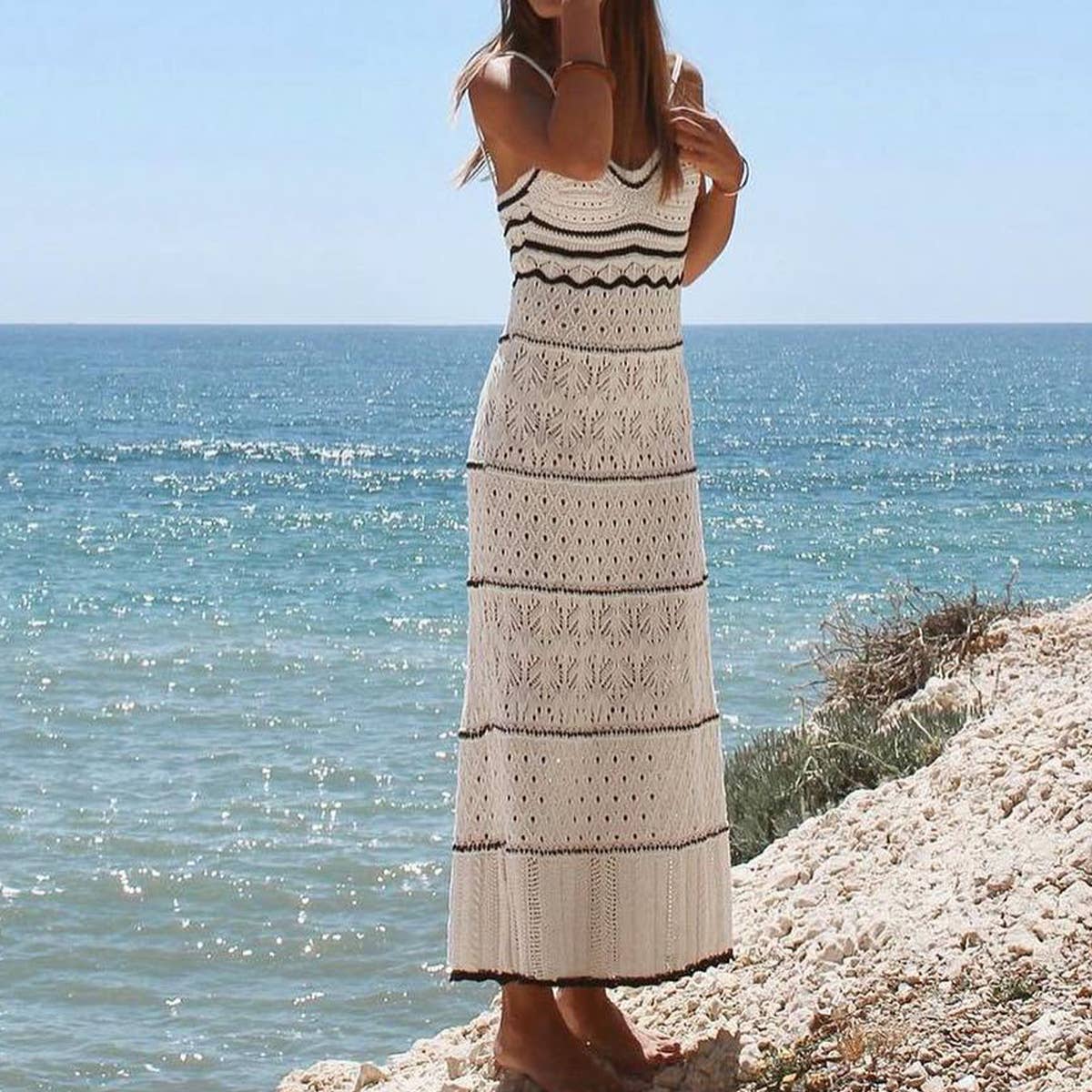 Sexy knit hollow out maxi cami dress