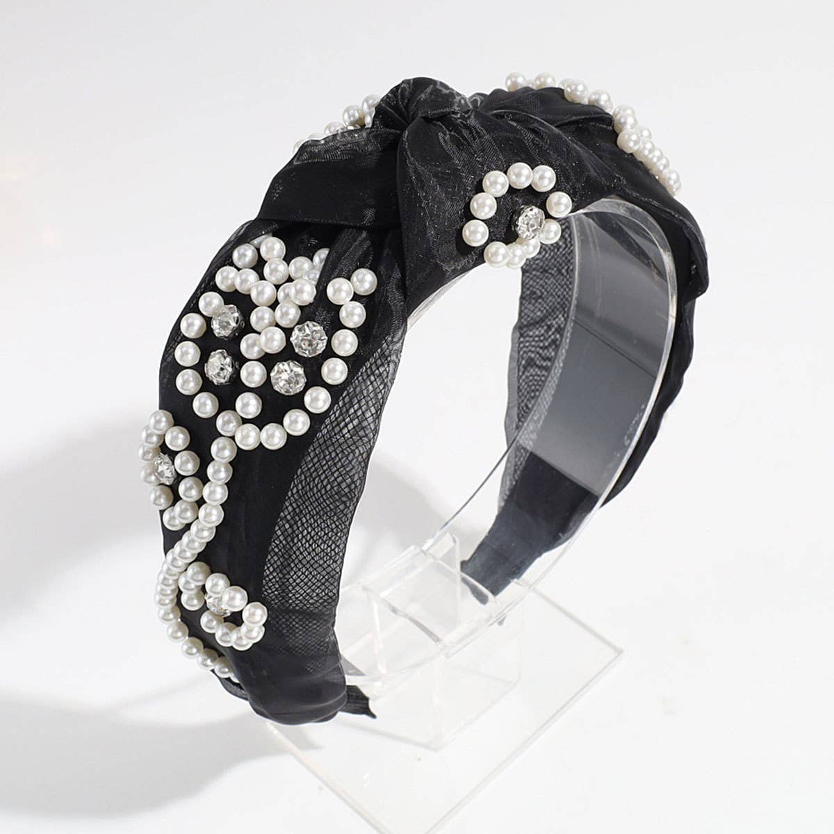 WIDE KNOTTED HEADBAND MESH PEARL HEADBAND