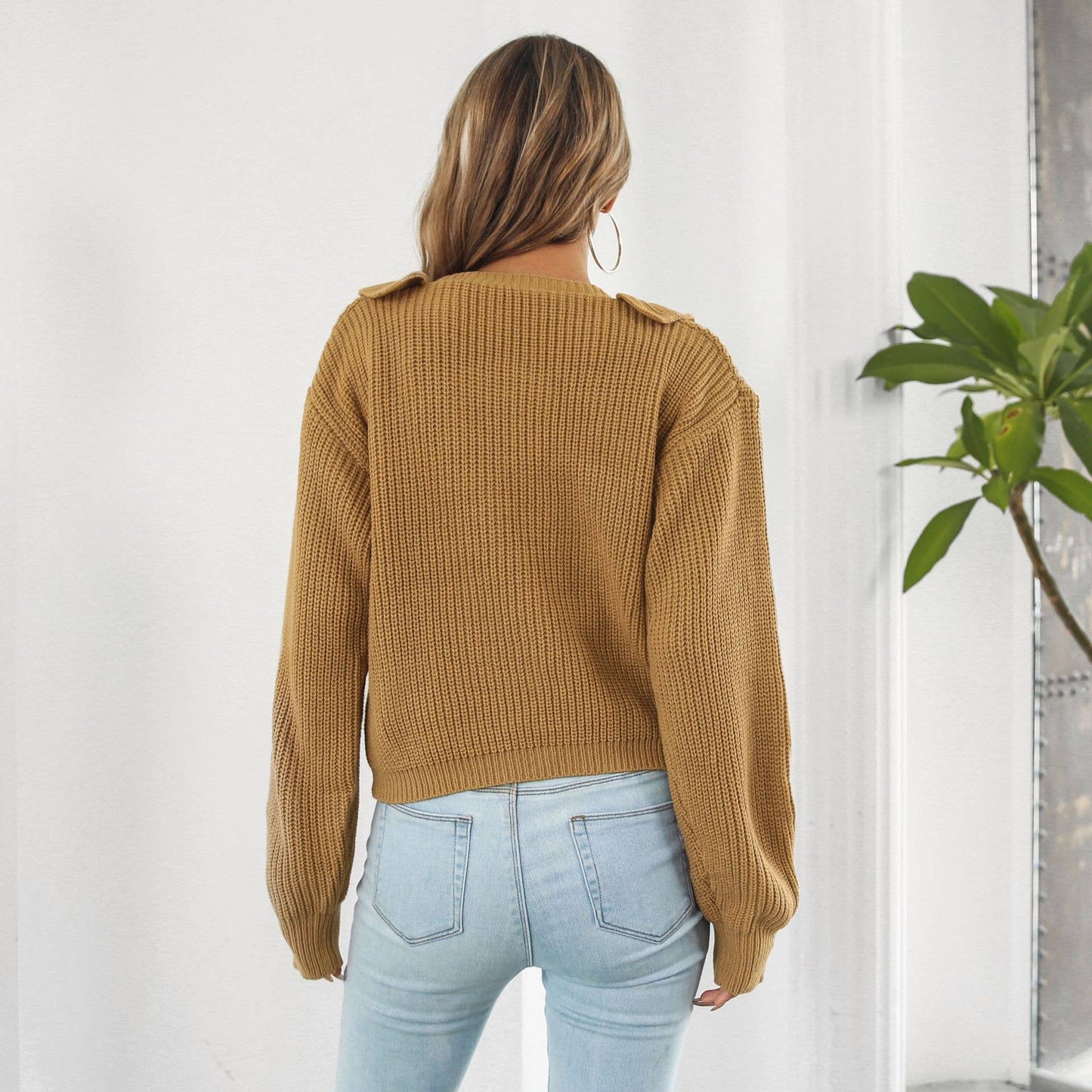 Ruffled sweater Loose knit cardigan