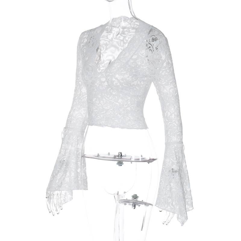 Sexy Deep V Lace Trim Slim Fit Crop Top