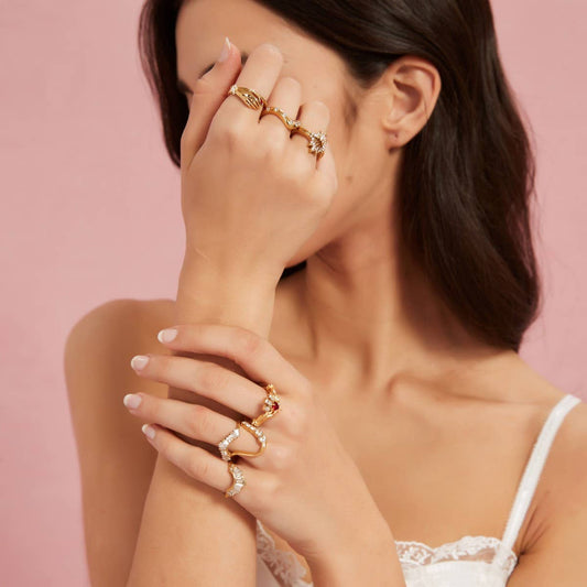 Geometric CZ Steel Ring with Luxe Gloss Finish