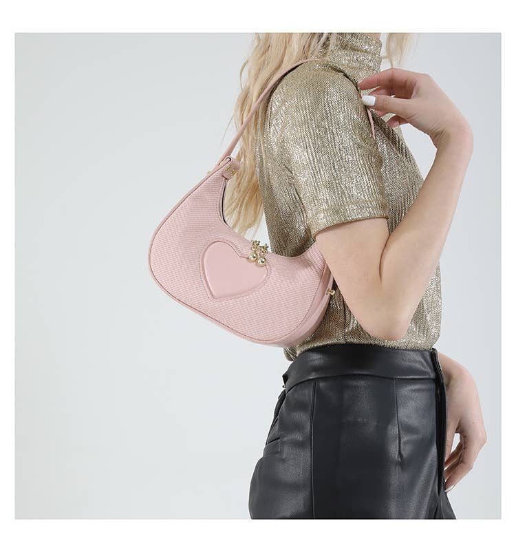 Solid-color simple heart-shaped underarm bag
