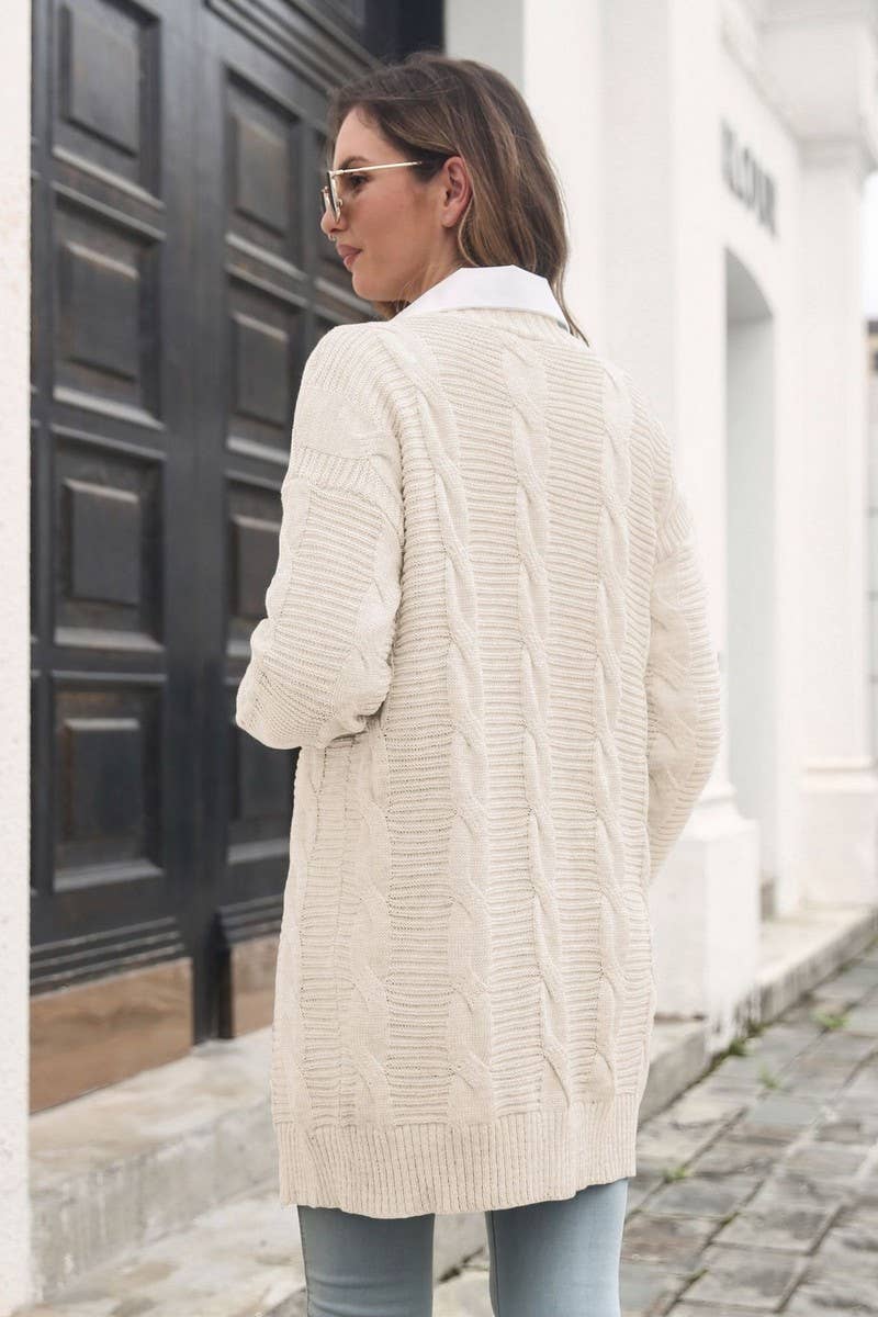 CWOCAL1255_SOLID COLOR CABLE KNIT LONG CARDIGAN
