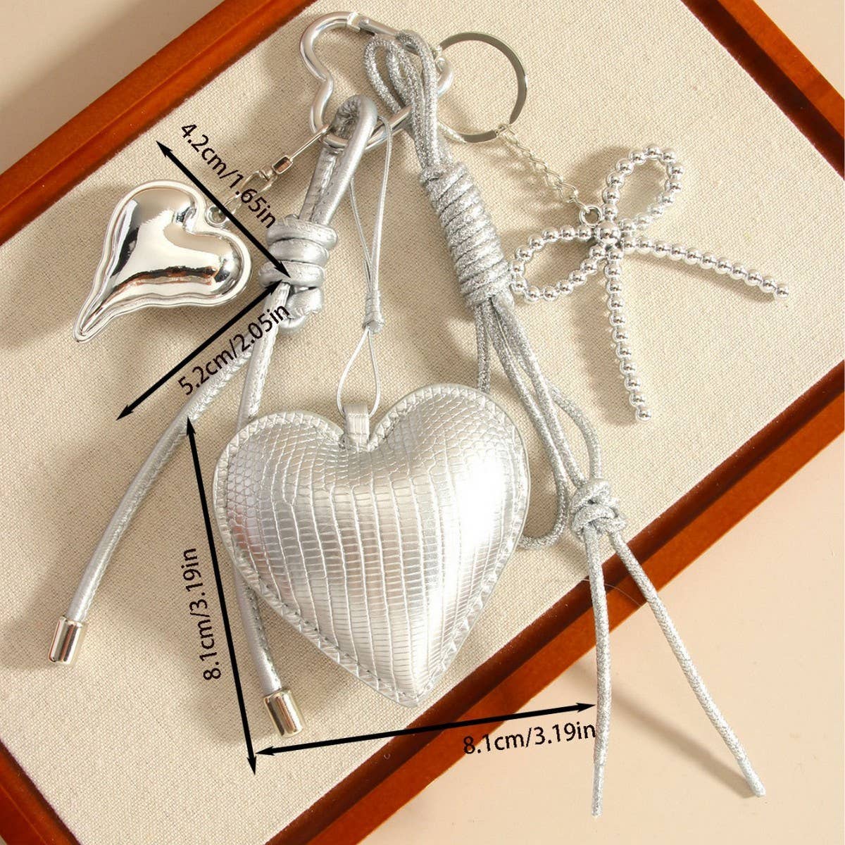 Elegant Silver Heart & Bow Bag Keychain
