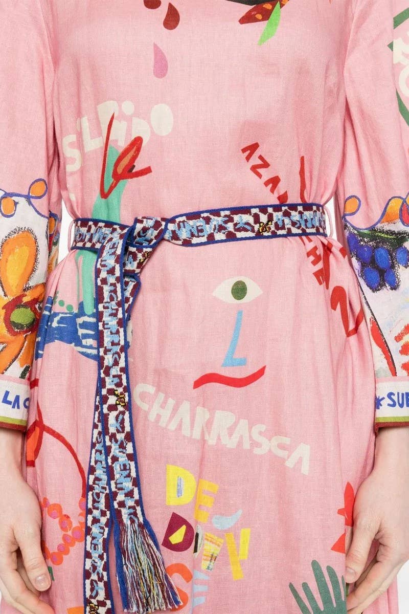 CWDMD5742_ABSTRACT ART PRINT TIE WAIST DRESS