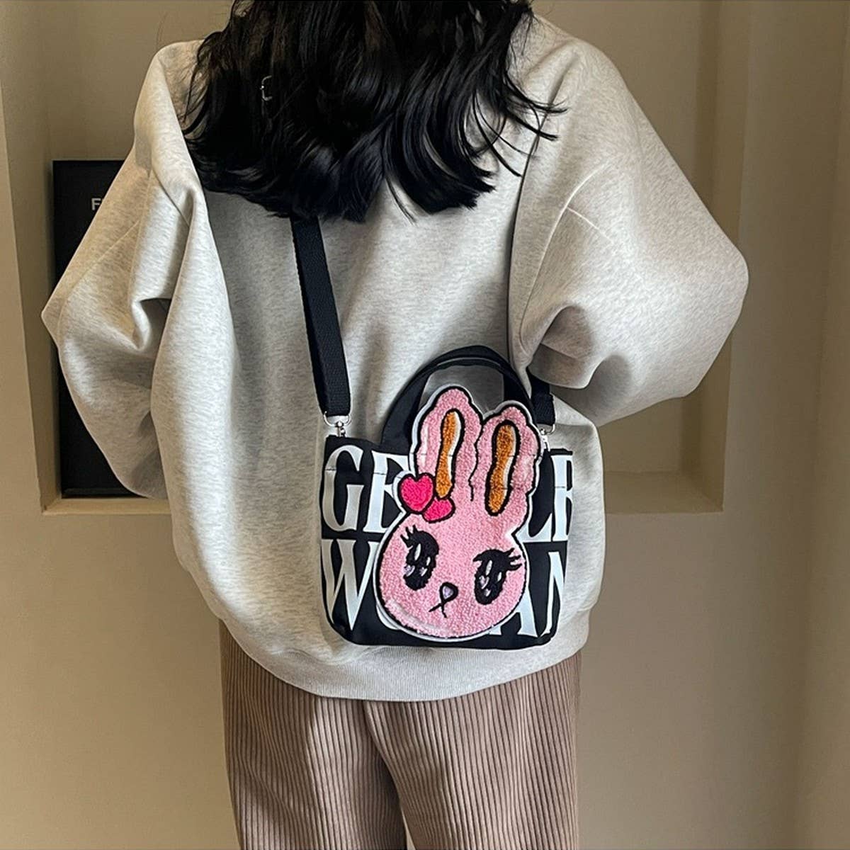 CUTE BUNNY MINI LETTERS PLUSH SHOULDER BAG_CWAB2685