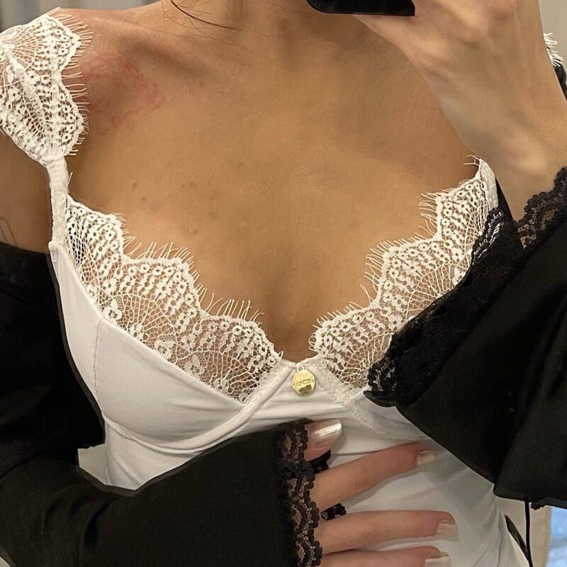 Street style Hot girl sexy lace halter top