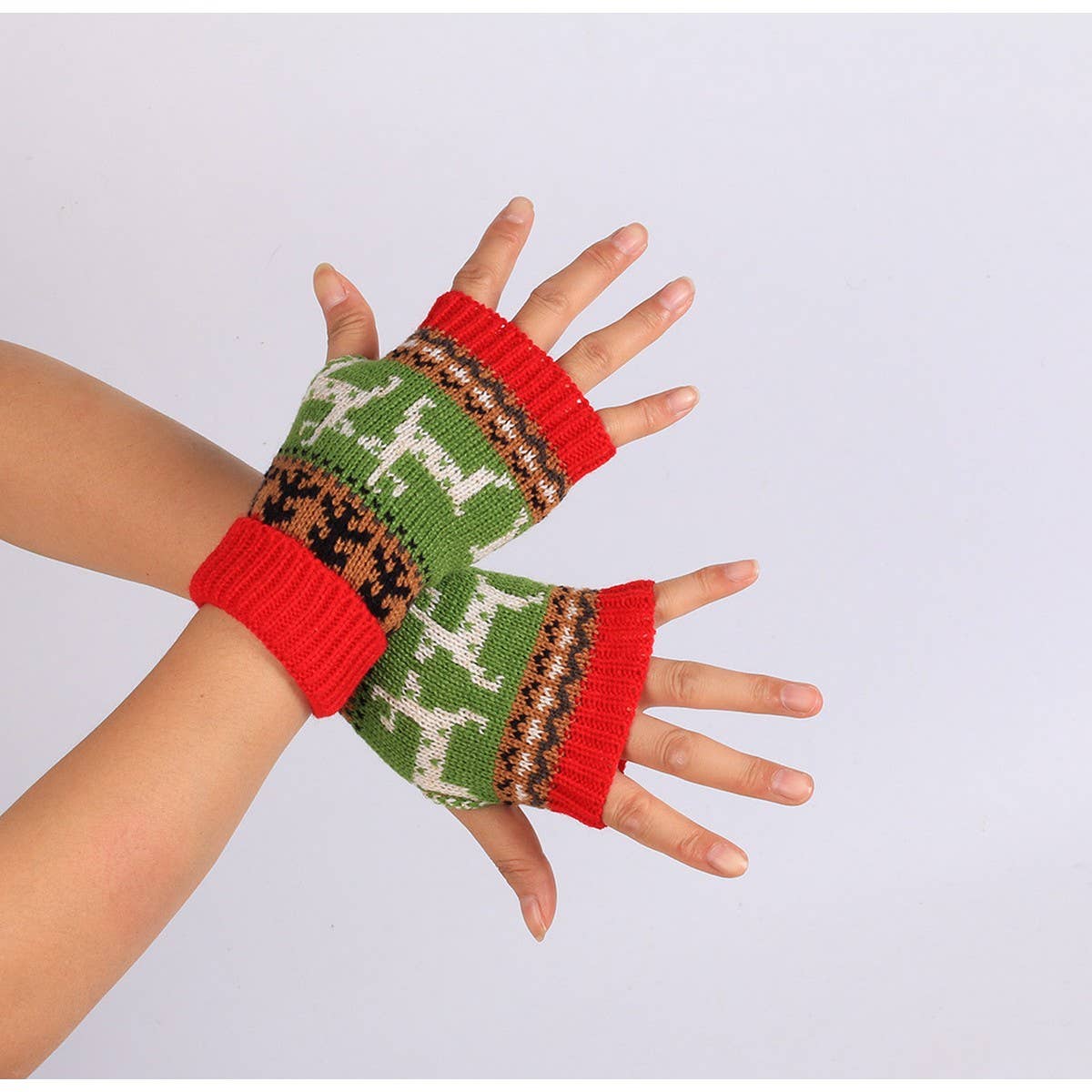 CWAG0083_Christmas Fawn Knitted Half Finger Gloves