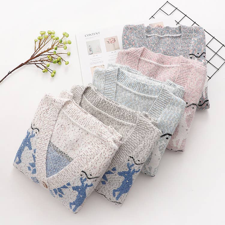 SINGLE BREASTED CHRISTMAS DEER JACQUARD CARDIGAN