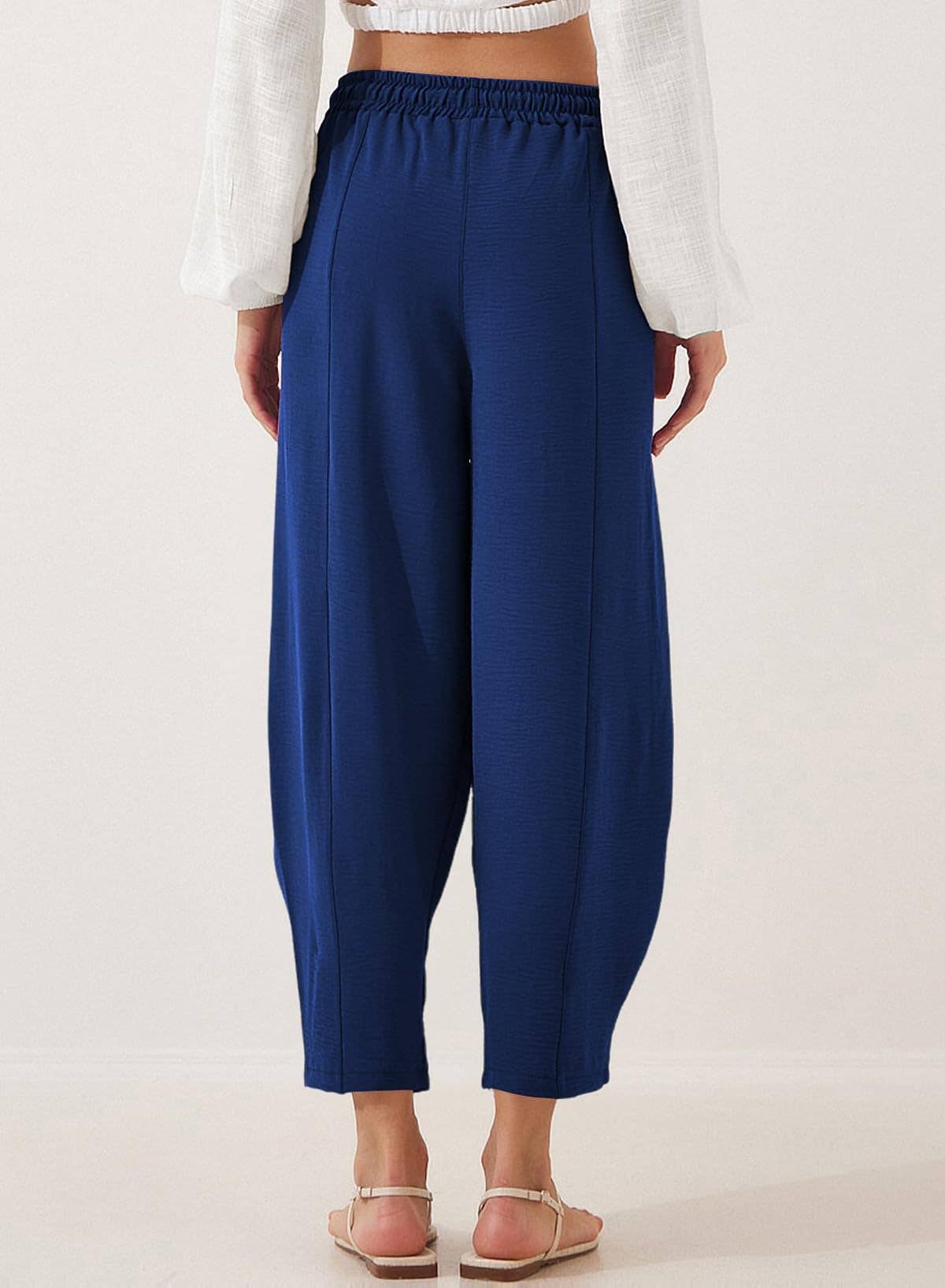 High-waisted loose casual pocket nine-inch pants